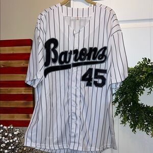 Barons 45 Jordan White and Black Striped Jersey NWOT